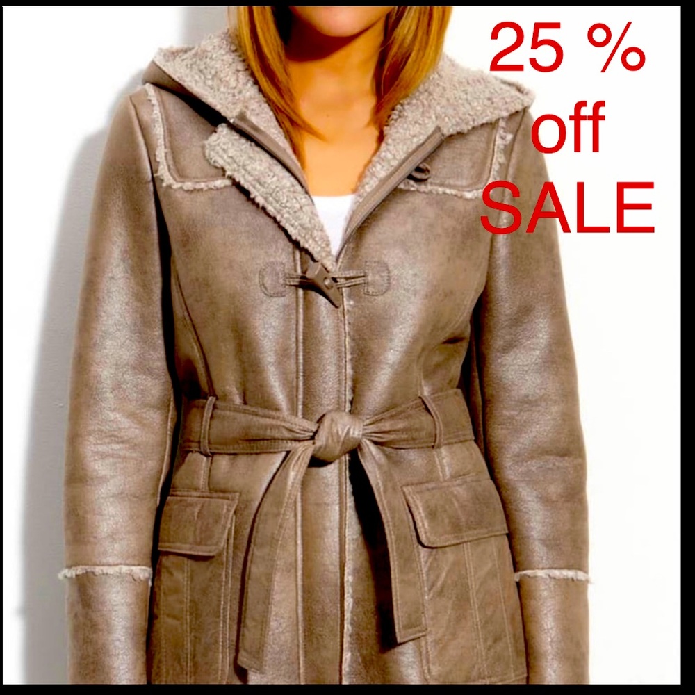 Kenneth Cole NY Hooded Faux Shearling Coat
